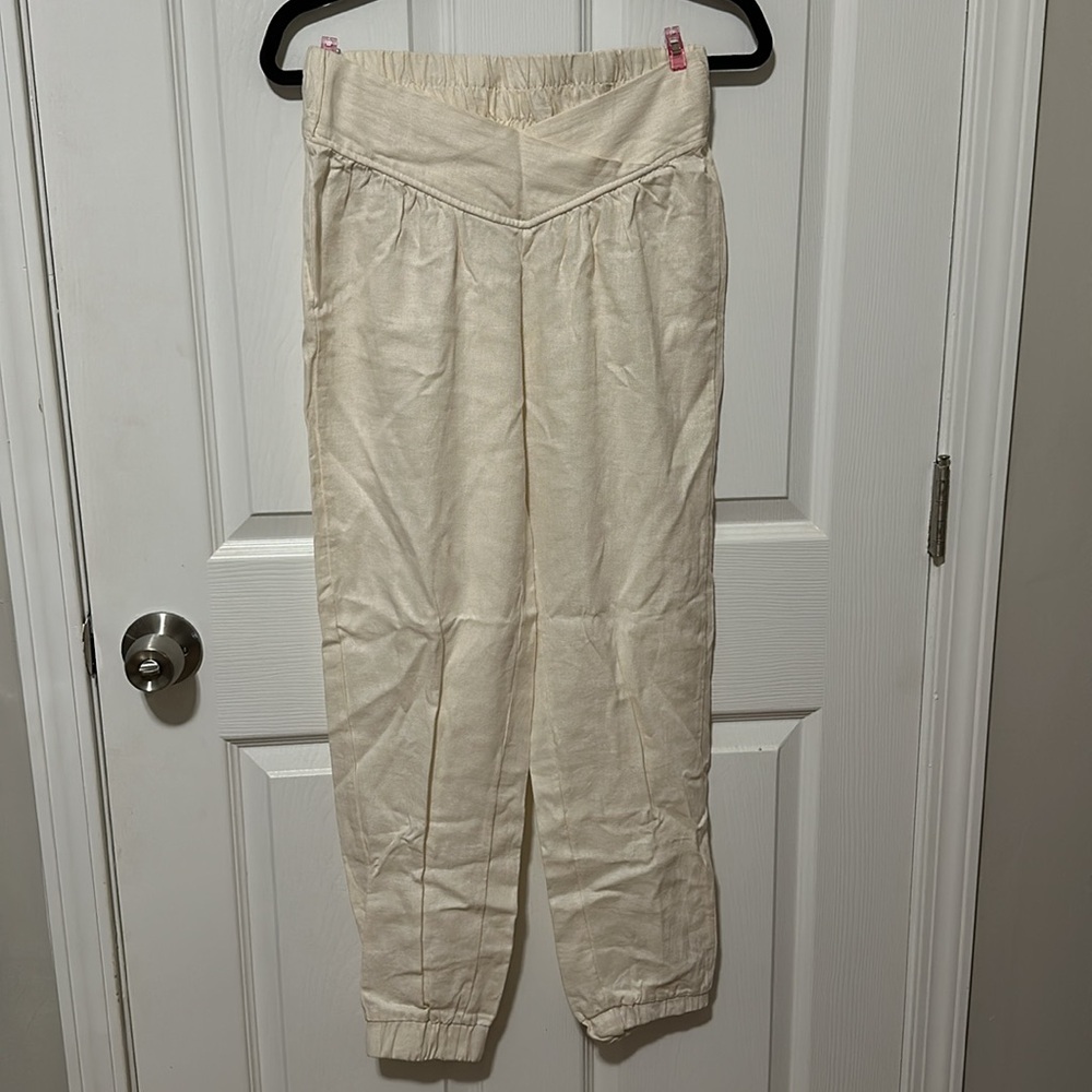 Banjara Cream Crossover Linen Blend Joggers